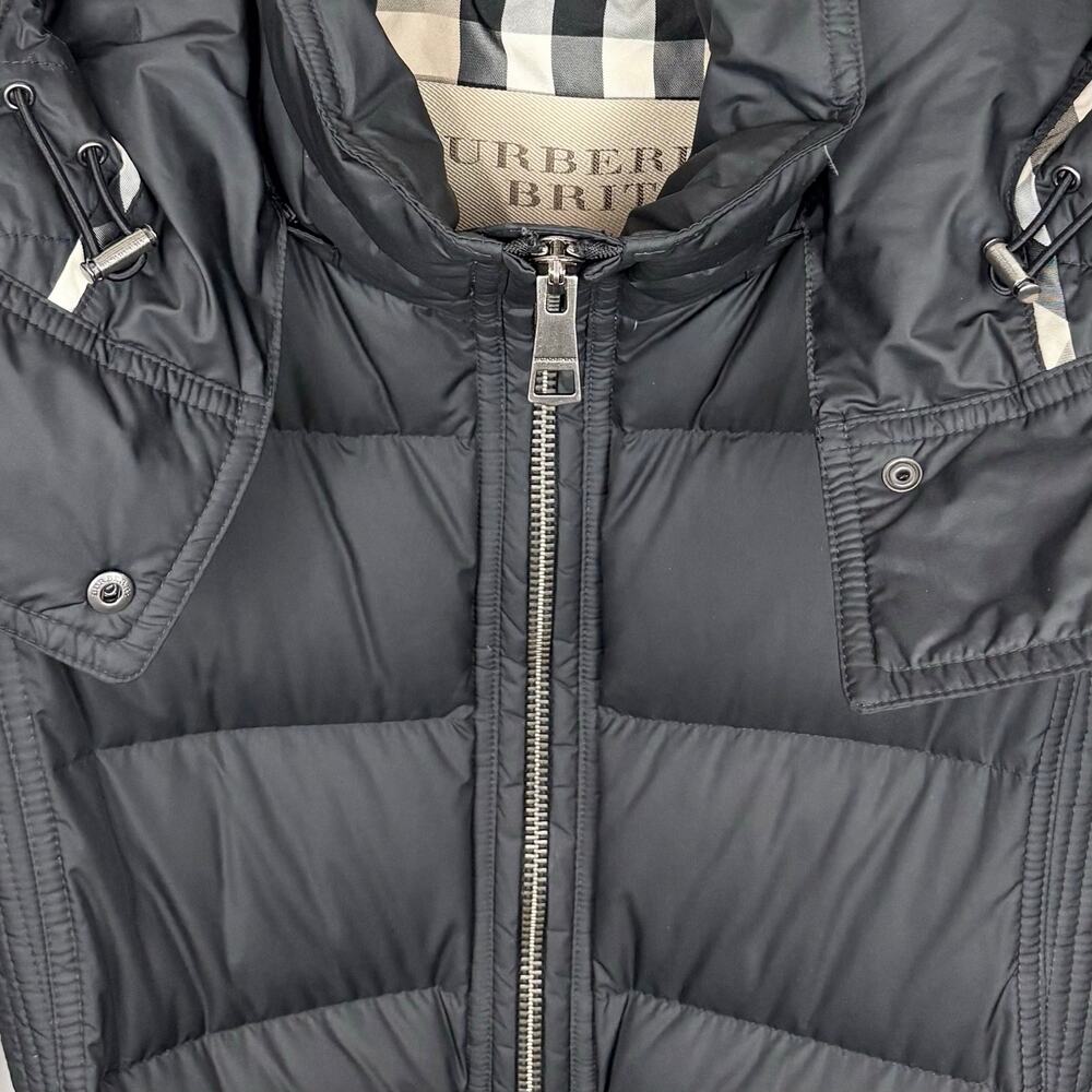 Burberry Brit Down Puffer Coat Removable Hood Adjustable Belt Black Size Medium - Picture 12 of 16